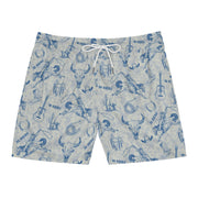 Men's Western Print Swim Shorts, Cowboy Swim Trunks, Summer Poolwear, Beach Shorts for Men, Nautical BBQ Attire