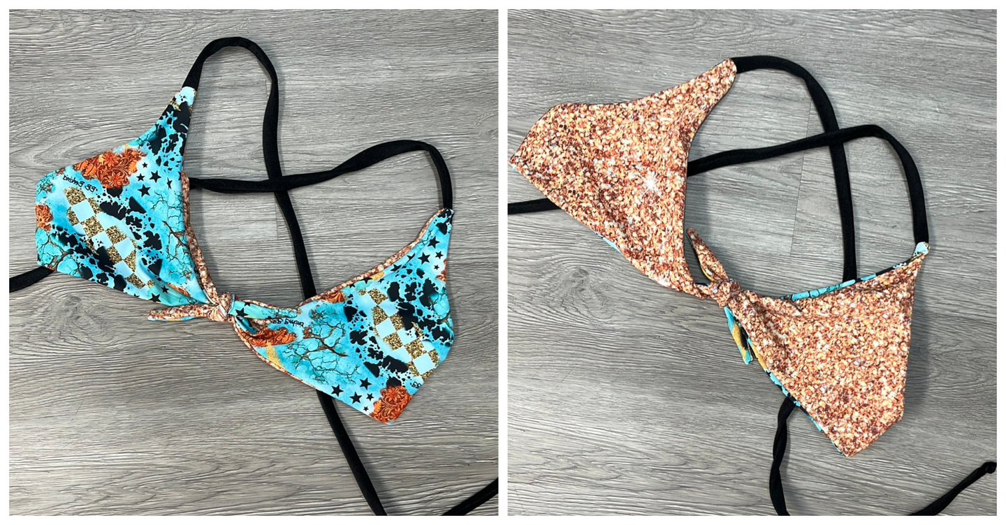 Turquoise Gem Glitter Whiskey River Top